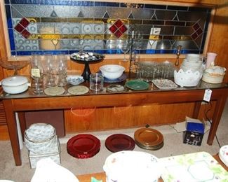 Glass top serving table