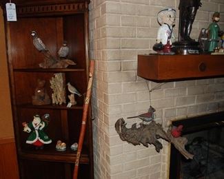 Carved birds- Cardinals, Blue Jay and Quail