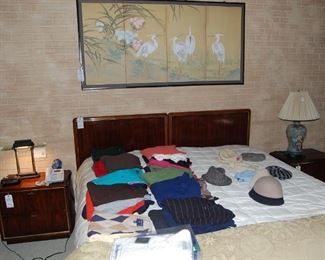 vintage King size bed and night stands- almost Mid Century