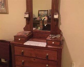 Antique Dresser and Mirror With Beautiful Hardware Unique
