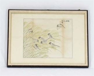 Gray Finch On Tall Grass