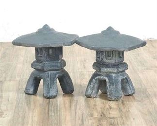Pair Japanese Stone Toro Garden Lanterns 