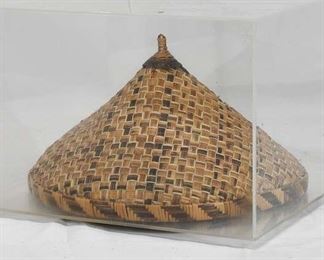 Antique Rice Paddy Hat W Lucite Box