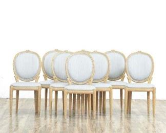 Set 8 Rustic Provincial Faux Bois Motif Dining Chairs