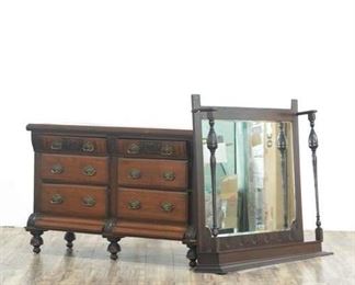 Antique Carved Dresser W Turned Column Vanity Mirror
