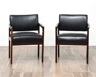 Pair Mid Century Modern Black Armchairs