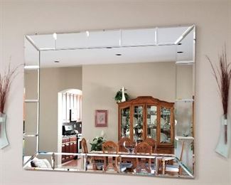 Large mirror great to brighten up a dark spot in your home. Modern side glass vases. Very unusual!
