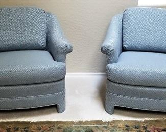 Matching blue chairs great for livingroom or bedroom reading chairs. Nice size to fit in a lot of places where a big chair won't go.