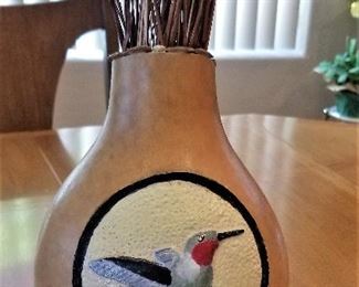 Handcrafted hummingbird gourd vase