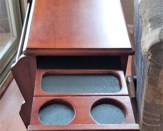 Tray slides opens on this vintage side table magazine and storage unit 