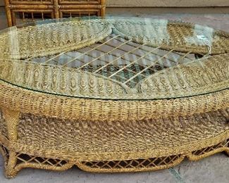 Oval wicker coffee table indoors or outdoors