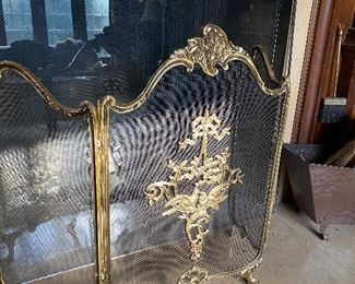 Antique footed brass/gilt gold fireplace screen
