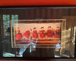 Antique print of ladies in red dresses