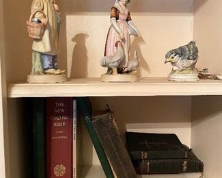Figurines, antique books, Bibles
