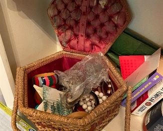 Vintage/antique sewing basket, costume jewelry
