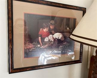 Antique framed print of rabbits