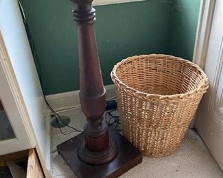 Antique plant stand, wicker basket