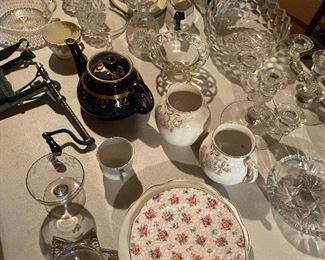 Variety of dishes, vintage apple corer