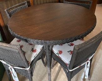 Antique oak/wicker table and chair set