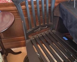 Antique wood chair, copper pot