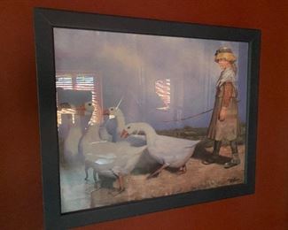 Framed print of girl and geese