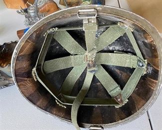 Inside of metal helmet