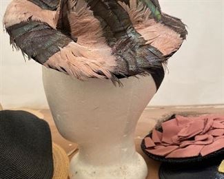 Vintage hats, styrofoam hat stand