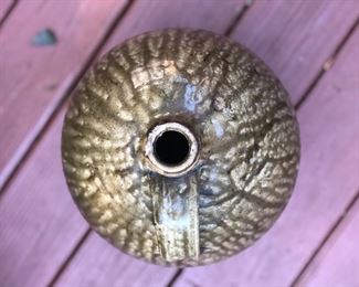 Lot 1: Edgefield Ovoid Jug, 3 Gall, some chipping on rim and a raw-exposed pottery indentation on side from either damage or a lean-to mark during making (see photos), No cracks; Markings: Two straight hash marks at bottom/body of the jar; Measuring 13" tall, 10" widest point. Purchase Price: $1,250.