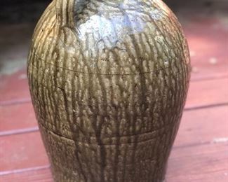 Lot 1: Edgefield Ovoid Jug, 3 Gall, some chipping on rim and a raw-exposed pottery indentation on side from either damage or a lean-to mark during making (see photos), No cracks; Markings: Two straight hash marks at bottom/body of the jar; Measuring 13" tall, 10" widest point. Purchase Price: $1,250.