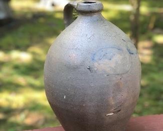 Lot 3: Signed "2" // "S Coleman(?)", Ovoid Jug w/ Cobalt Brush Strokes; Measuring: 14" tall, 9" widest point. Some dull flakes, knicks and chips due to age and normal wear. Price: $280