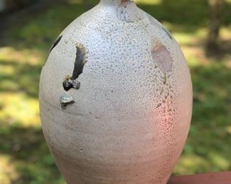 Lot 4: "3" Ovoid Jug w/ Salt Glaze Drips, Broken Handle; Measuring: 17" tall, 10" widest point. Some dull flakes, knicks and chips due to age and normal wear. Price: $280