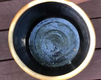 Lot 7:  "4" Crock; Measuring: 11.5" tall, 11" widest point. Some slight nicks and dings due to age. Price: $65