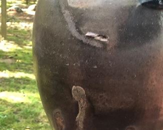 Lot 8:  "2" Ovoid Jug w/ Cobalt Floral Brushing, No. 2 also marked into pottery with dot marks near top. Pennsylvania; Measuring: 11.5" tall, 11" widest point. Some slight nicks and dings due to age, chip on rim. Price: $145