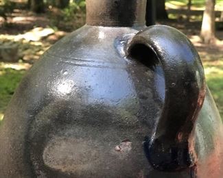 Lot 8:  "2" Ovoid Jug w/ Cobalt Floral Brushing, No. 2 also marked into pottery with dot marks near top. Pennsylvania; Measuring: 11.5" tall, 11" widest point. Some slight nicks and dings due to age, chip on rim. Price: $145