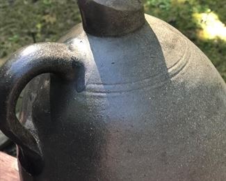 Lot 8:  "2" Ovoid Jug w/ Cobalt Floral Brushing, No. 2 also marked into pottery with dot marks near top. Pennsylvania; Measuring: 11.5" tall, 11" widest point. Some slight nicks and dings due to age, chip on rim. Price: $145