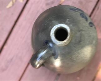 Lot 8:  "2" Ovoid Jug w/ Cobalt Floral Brushing, No. 2 also marked into pottery with dot marks near top. Pennsylvania; Measuring: 11.5" tall, 11" widest point. Some slight nicks and dings due to age, chip on rim. Price: $145
