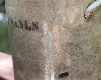 Lot 9: "3 GALS" Salt Glaze Crock; Measuring: 11" tall, 10" wide. Some nicks and dings due to age and natural wear. Price: $70