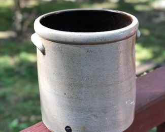 Lot 10: "3" Red Wing Lazy Eight Target Tail Salt Glaze Crock; Measuring: 11" tall, 10" wide. Some nicks and dings due to age and natural wear. Price: $195