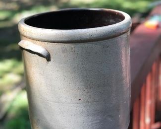 Lot 10: "3" Red Wing Lazy Eight Target Tail Salt Glaze Crock; Measuring: 11" tall, 10" wide. Some nicks and dings due to age and natural wear. Price: $195