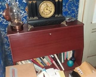 Mahogany Drop Front Desk & Mantle Clock