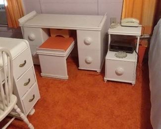 4 Piece Art Deco Bedroom set including Vanity & Bench, bedside table and full size bed