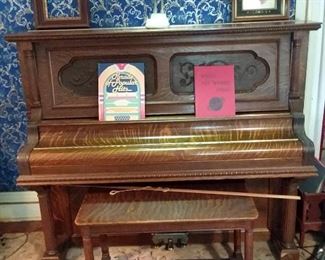 Ellington Upright Grand Piano, Tiger Oak