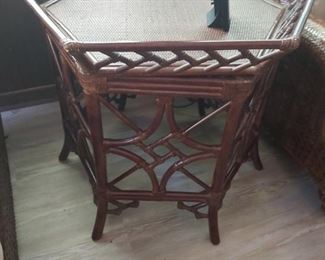 Chinese Chippendale style Rattan Wicker Side Table