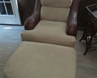 Rattan Wicker Wing Back Chair w/ottoman by Lane