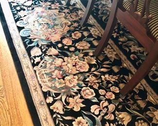Hand knotted Aubusson style wool rug