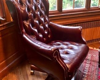 Red leather Chesterfield rolling office chair 