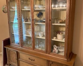 #50 American of Martinsville Mid Century Breakfront China Cabinet with antique white stained interior 66"x17"77" bought 11/6/1963 $250.00