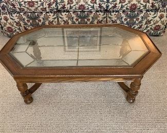#15 Oak coffee table with stained glass top 42"x26"x16" $60.00