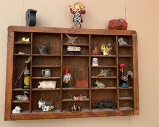 #18 Wooden display shelf with knick knacks 17"x11"x1.5" $20.00