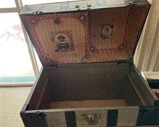 	#19	Metal and wood antique camel back trunk 29"x23"x18"	 $75.00 		